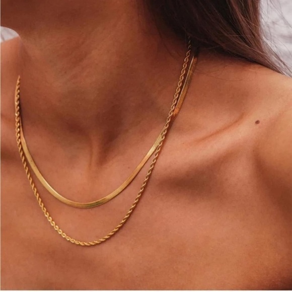 GOLD 14k Gold Plated 2pc Rope Necklace Set - Picture 2 of 3